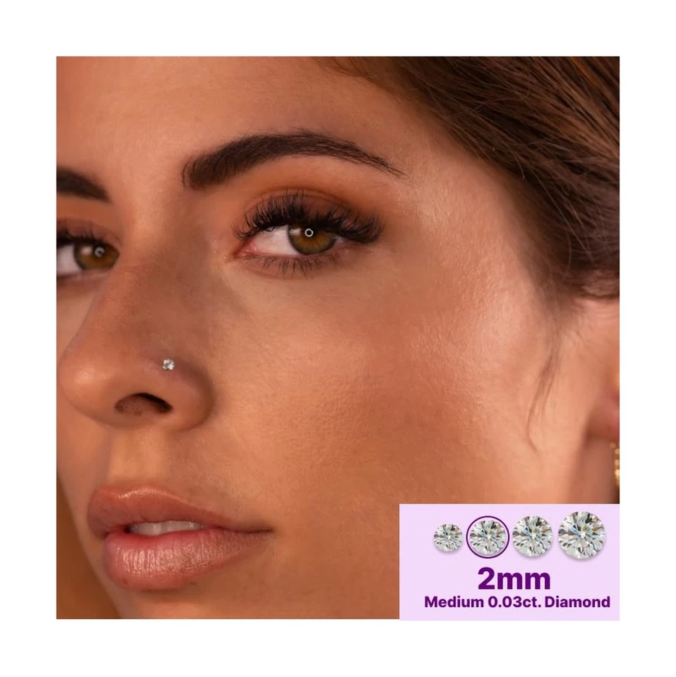 Anillo nariz diamantes oro blanco 14K FreshTrends® | Hecho en EE. UU. | Tachuela nariz oro - Foto 4 de 4