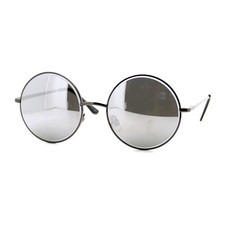 Unisex Designer Fashion Sunglasses Beveled Round Circle Frame Mirror Lens
