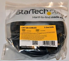 NEW Startech C6ASPAT25BK 25ft Black Shielded Snagless 10 GbE CAT6a STP POE Cable
