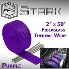 2" x 50FT Exhaust Header Fiberglass Heat Wrap Tape w/ 5 Steel Ties - Purple (G)