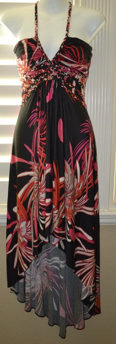 Beautiful Sky Brand Floral Braided Halter Hi Lo Maxi Dress Size XS