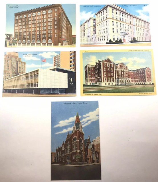 Lot of 5 Postcards Dallas Texas Buildings Hospital Post Office Linens c