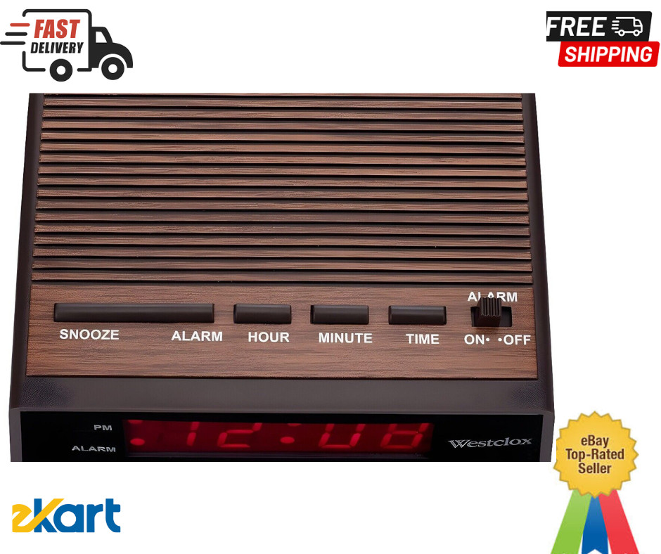 Westclox 22690 Retro Wood Grain LED Alarm Clock, 0.6-Inch