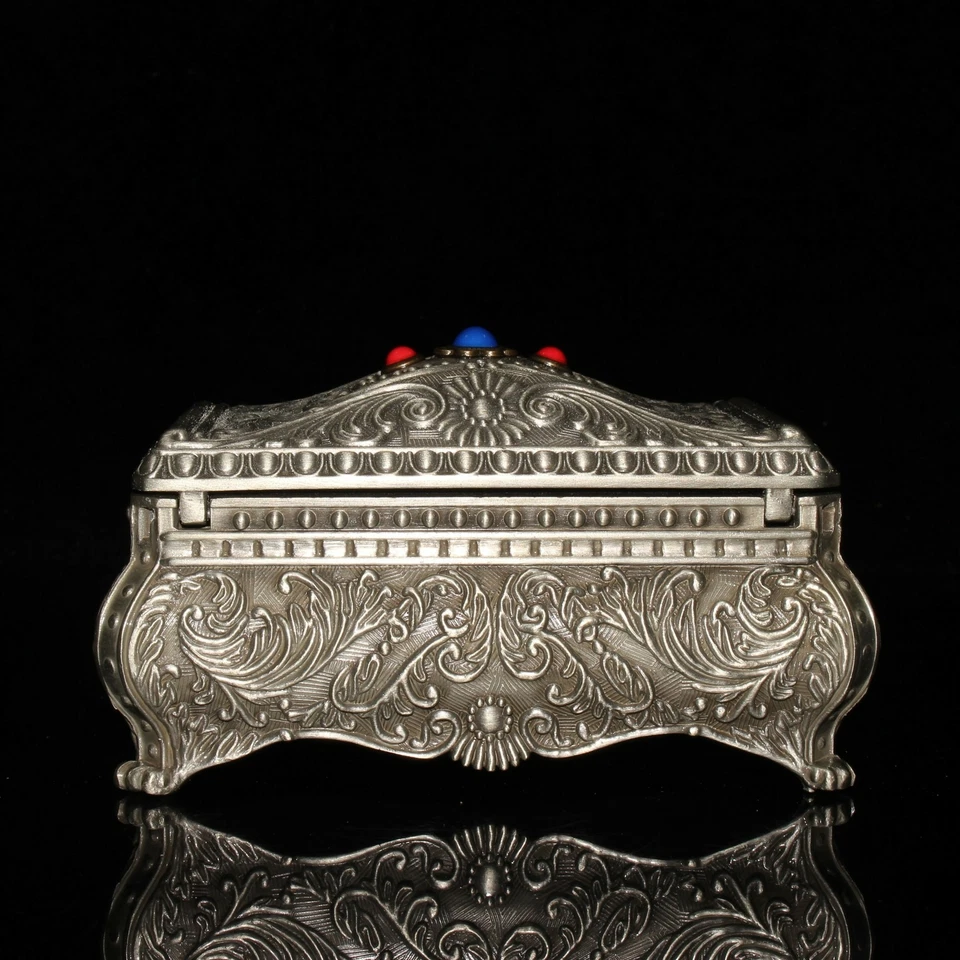 Joyero con incrustación de gemas de bronce antiguo antiguo de 5,1" de China Foto 2 de 4