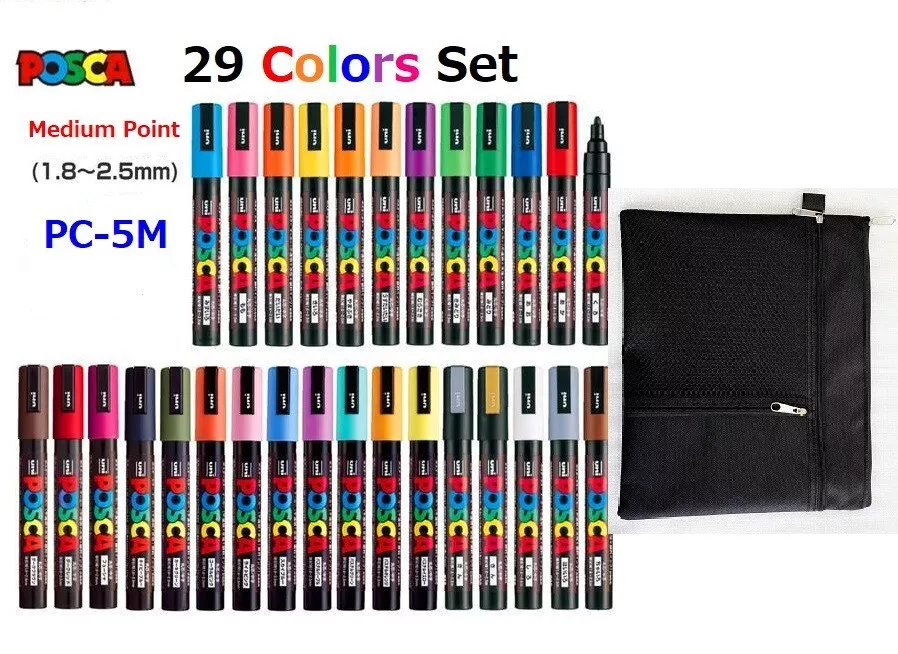 POSCA UNI Mitsubishi Marker Pen Medium Point PC-5M 29 color pen set with  Case