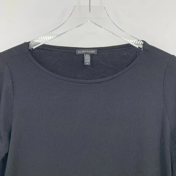 Eileen Fisher Vestido Túnica Tejido Negro Manga Larga Bolsillo Vellón Acogedor Pequeño Foto 2 de 4