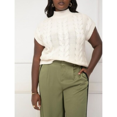 Eloquii Element Women's Plus Size Dolman Cable Knit Sweater Size 14/16 White 