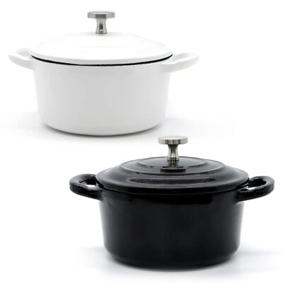 RJ Legend (Brand Owner) 8.5 oz Enameled Othello Mini Dutch Oven Set, Black White