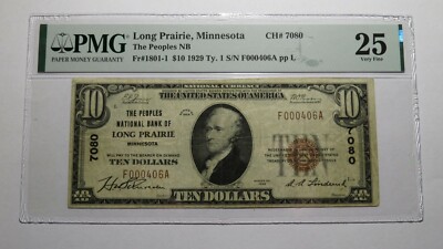 ヒス　はち　80 $10 1929 Long Prairie Minnesota MN National Currency Bank Note