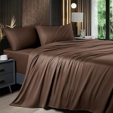 Shilucheng King Size Luxuriously Soft Bed Sheets Set 1800 Thread BROWN