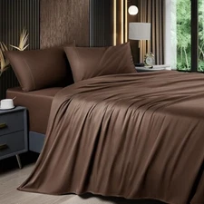 Shilucheng King Size Luxuriously Soft Bed Sheets Set 1800 Thread (BROWN)