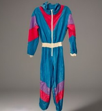 Women  s 80s Style Nylon Jumpsuit M Color Block Movie Prop Halloween Cosplay