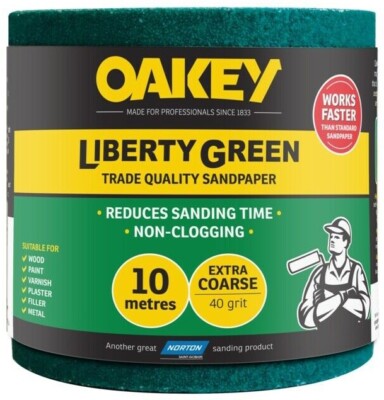 Oakey Liberty DIY Dekorieren Grün Schleifpapier Rolle 10m - Extra Grob - 40er Körnung