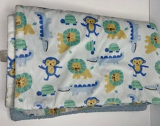 Luvable Friends Baby Blanket Lion Monkey Alligator turtle  Thick Chamois Blue
