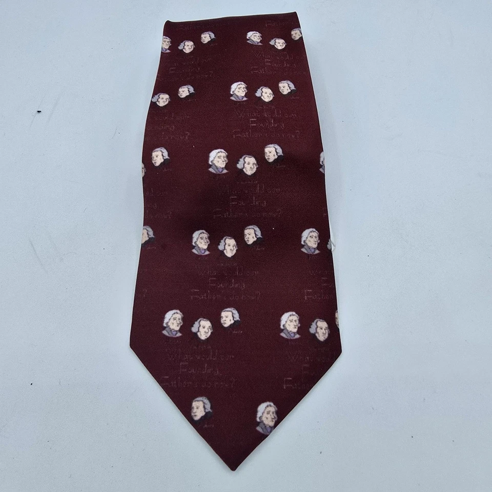 Corbata vintage para hombre con caras de padres fundadores, roja y blanca, 56x4 pulgadas Foto 2 de 4