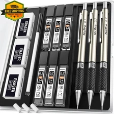 0.7mm Mechanical Pencil Set 3PCS Metal Drafting Pencils with HB Leads & Erasers