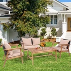 4PCS Outdoor Furniture Set Patio Conversation Set  w/ Wood Frame Cushion