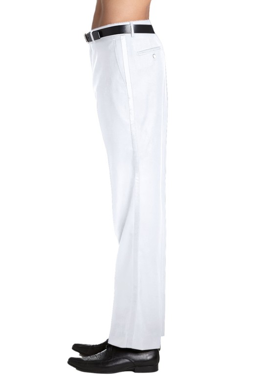 CONCITOR Men's TUXEDO Pants Flat Front w/ Satin Band Stripe Solid WHITE Color 30