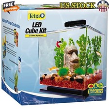 3 Gallon Cube Aquarium W/ Filter LED Light Betta Goldfish Tropical Fish Plastic