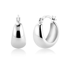 Chunky Silver Huggie Hoop Earrings for Women Hypoallergenic Sterling Silver P...