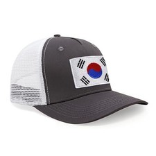 South Korea Flag Hat for Men Women - Snapback Trucker Cap (Grey White)