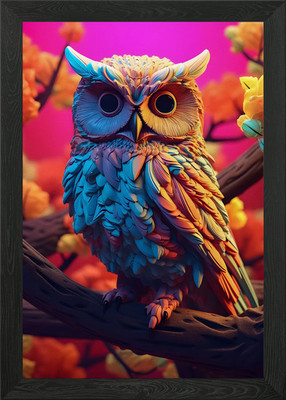 Owl abstract 3d Framed Wall Art Poster Canvas Print Picture
