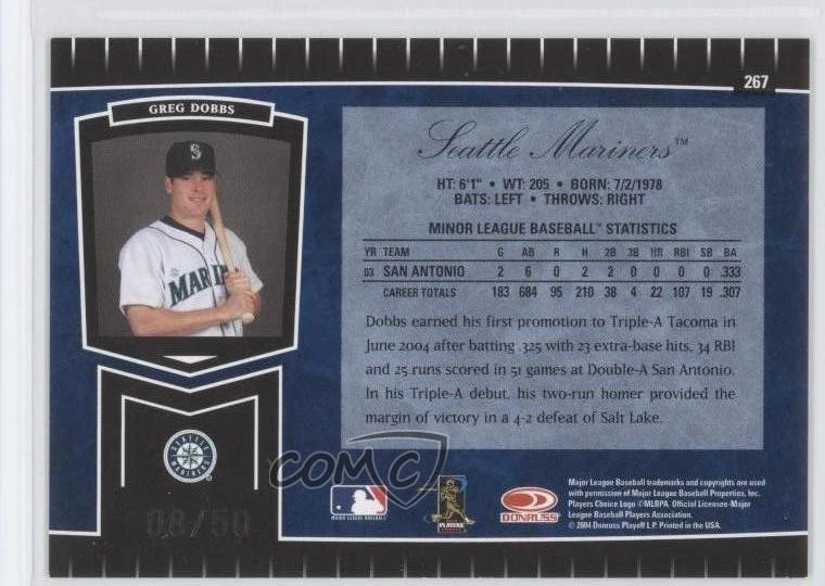 2004 Leaf Certified Cuts Rookie Marble Blue /50 Greg Dobbs #267 Rookie RC - Image 2 of 2