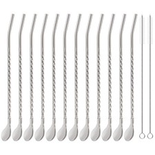kilofly 12 pcs Bar Spoon Straws Stainless Steel Twisted Long Handle  2 Clean...