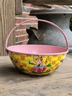 Vintage 1940s J. Chein Tin Litho Easter Basket Nursery Rhyme Theme Pink