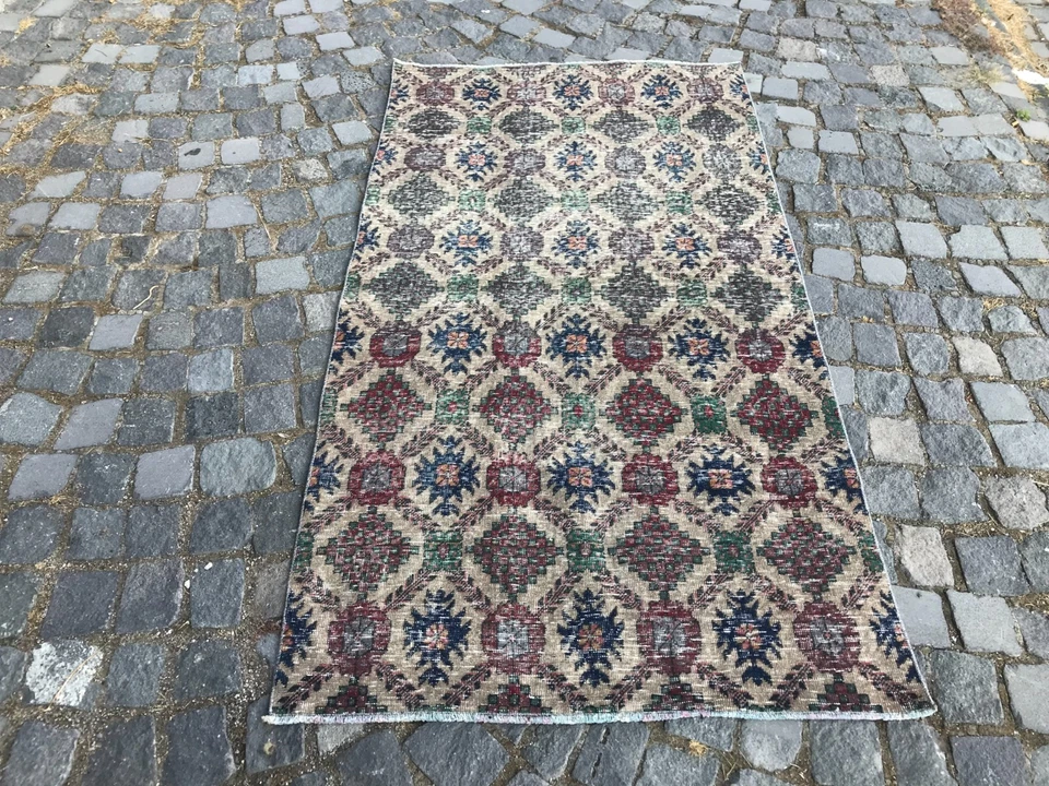 Bohemian Area Rug Handmade Wool Rug Turkish Vintage Traditional Rug 3,2 x 5,9 ft - Image 4 of 4