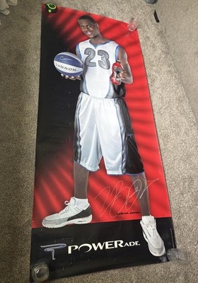 LEBRON JAMES 2004 POWERADE COCA COLA STORE DISPLAY PROMO POSTER 7 FEET LIFE SIZE