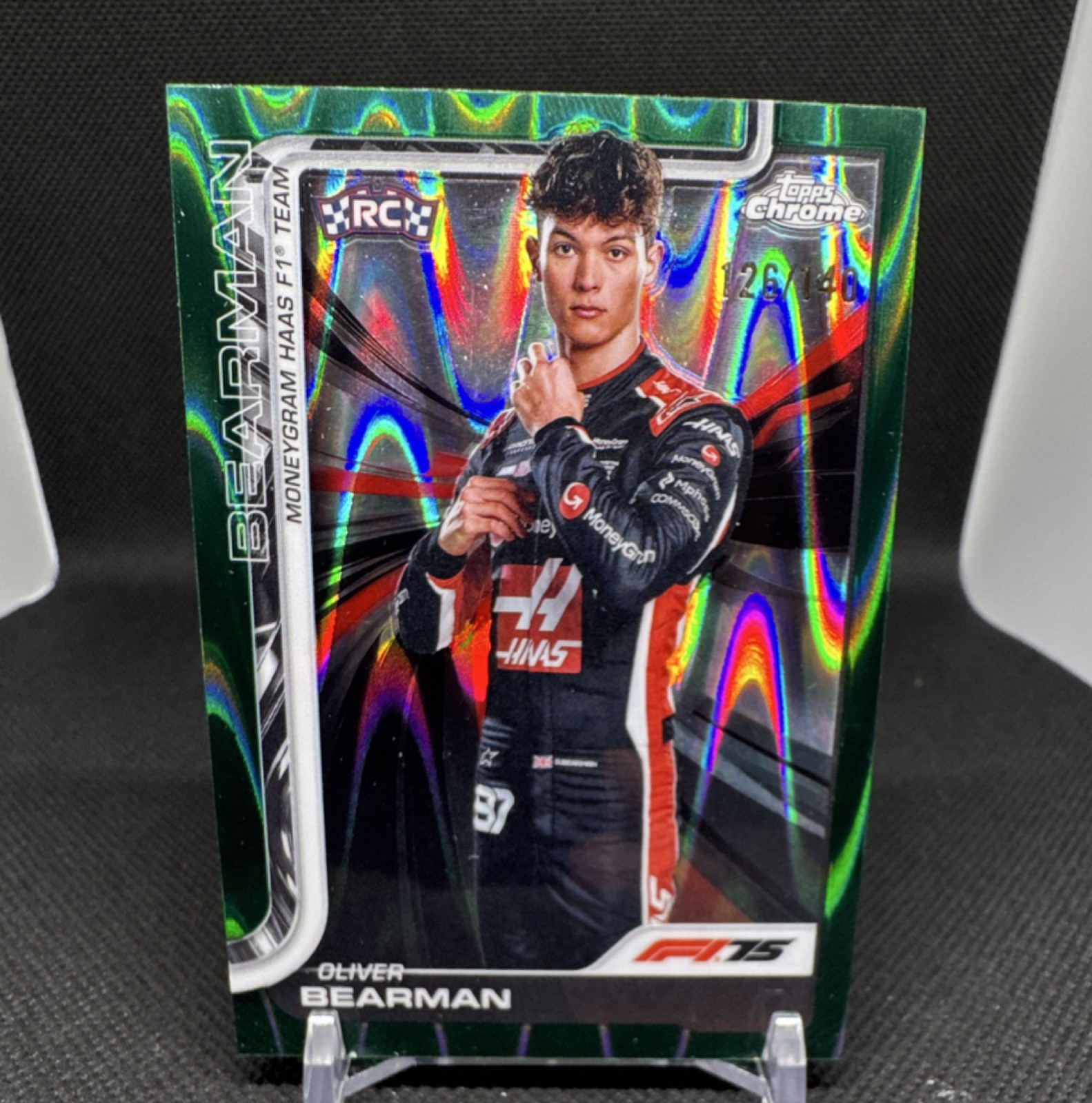 2025 Topps Chrome Formula 1 Oliver Bearman Green RayWave Refractor #14 Haas /140