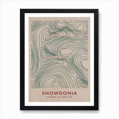 Snowdonia Topo Karte Kunstdruck gerahmt Wandbild Poster Leinwanddruck Bild