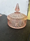 Pink Depression Glass-Indiana-Candy Dish Diamond  Princess Powder Box w Lid Vtg
