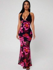 Dress Womens Size M SHEIN Black Lace Multicolor Floral Print Tank