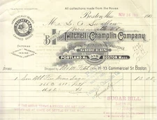 Twitchell-Champlin Grocers invoice for sugar Portland ME Boston 1901