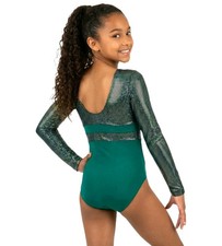 GK Elite VTG Mermaid Pixel Green Pink Metallic Competition LS Leotard Size CL