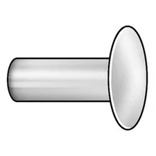 Zoro Select 350820-2 Solid Rivet, Round Head, 0.25 In Dia., 1.25 In L, Steel