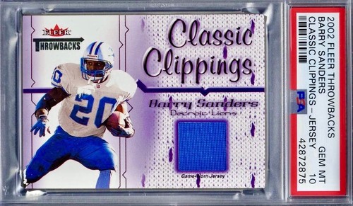 POP 3 PSA 10 Barry Sanders 2002 Fleer Throwback Game Worn Jersey Patch Game Used