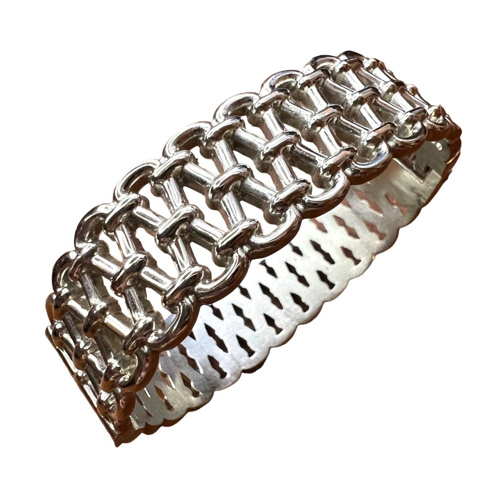 Hinged Woven Cuff Bracelet Statement Jewelry Silv… - image 1