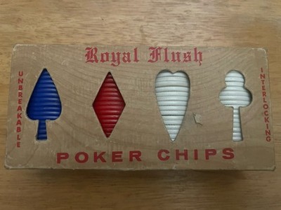 Vintage Pre-Owned 100 Royal Flush Poker Chips  original Box Plastic Unbreakable