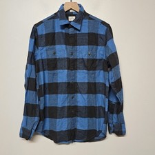 NEW J. CREW BLUE MIDWEIGHT HERRINGBONE FLANNEL BUFFALO PLAID SHIRT / SMALL S