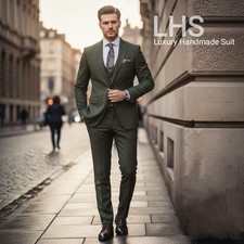 Two piece tailored luxury green suit for men, models for wedding, party, dating