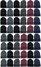60 PK Black Beanies Or Gloves, Bulk Thermal Winter Hat Solid Black Assorted