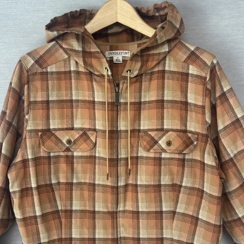 Pendleton Virgin Wool Plaid Full Zip Hoodie Shackett - Women’s XL - Western - Image 3 of 4