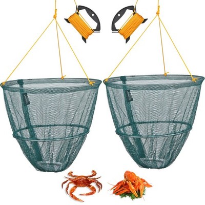 2 x KRABBENFISCH KREBSE HUMMER FALLEN NETZ mit KÖDERCLIP & SEILSICHERER KRABBENKORB