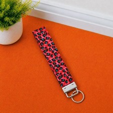 Pink Leopard Print Key Fob Wristlet, Animal Print Keychain, Fabric Wrist Strap