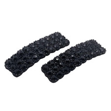 2Pcs Black Rhinestones Snap Hair Clips for Women Girls Rectangular Hairpins Kore