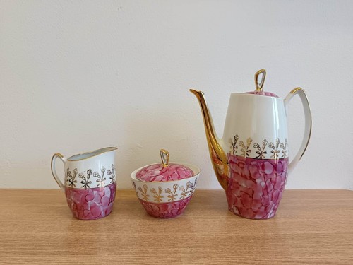 VTG Chodziez Bouquet Polish porcelain coffee set golden inlay cups - Picture 7 of 8
