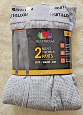 Fruit of the Loom 2-Pk Thermal PANTS "Long John" Gray LAYERED Waffle Fabric L/G